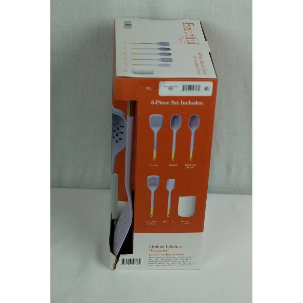 Beautiful by Drew Barrymore 6pc Silicone Kitchen Tool Set Lavender Purple Gold